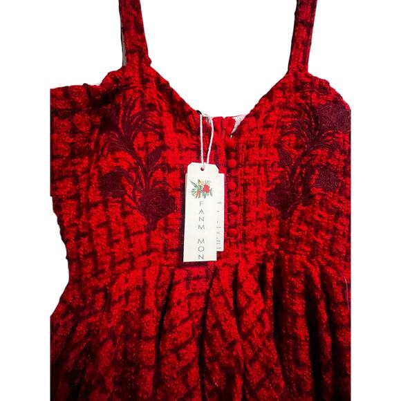 $429 Fanm Mon GULIA Corset Peplum Embroidered Tweed Midi Dress | Red Sz XL NWT - Picture 10 of 16